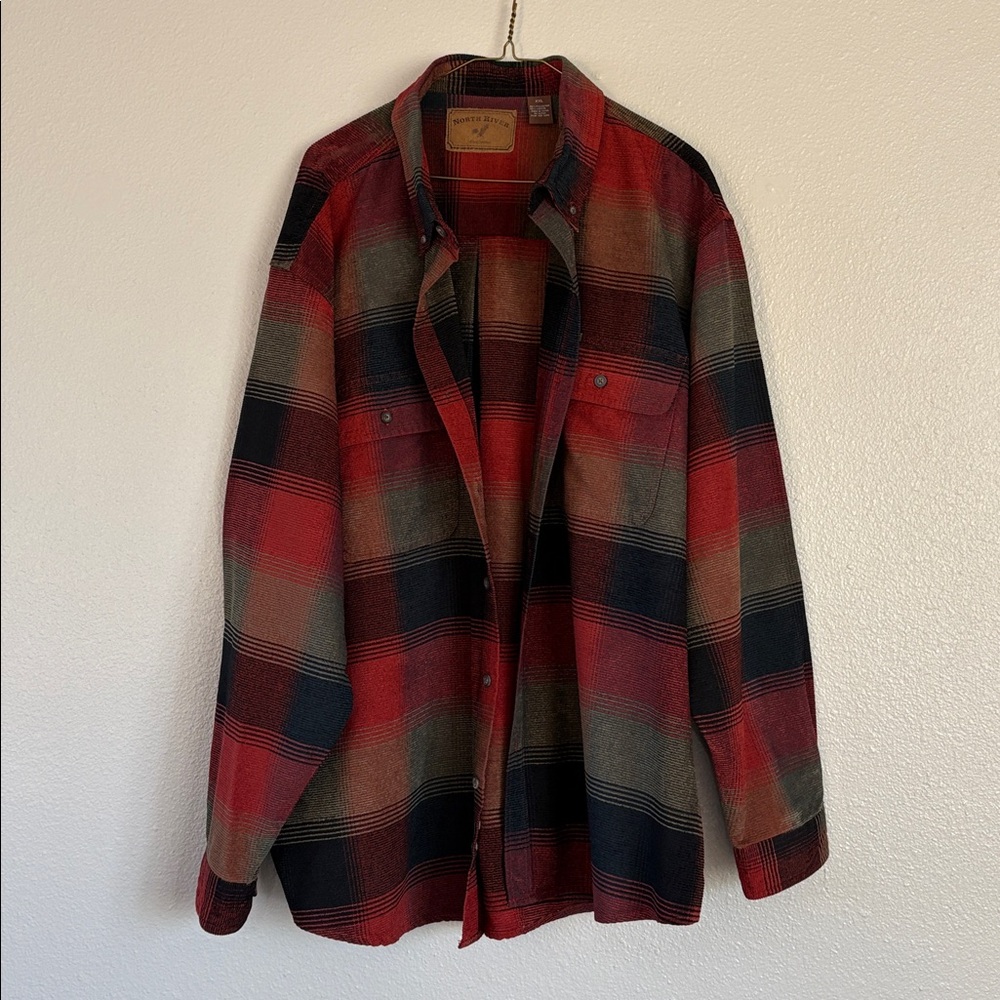 Men's Red Plaid Casual Button Down Shirt